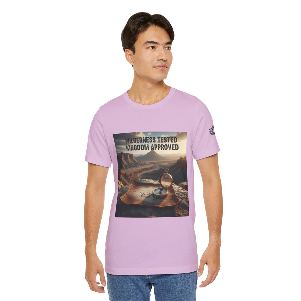 Wilderness Tested Kingdom Approved T-shirt – Mountain Desert Compass Crown Christian T-shirt for Biblical Adventure Faith Printify