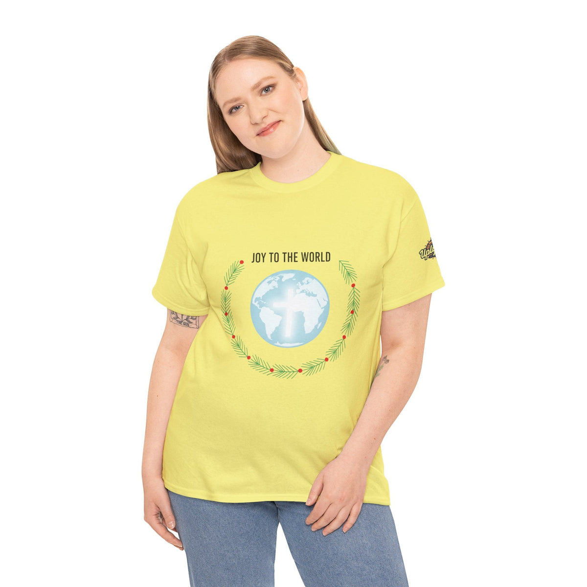 Joy to the World T-shirt – Wreath Earth Nativity Christian Christmas T-shirt for Isaiah 9:6 Holiday Faith & Festive Joy Printify