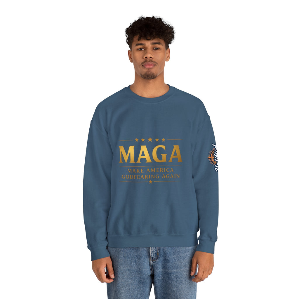 Sweatshirt — "MAGA Make America Godfearing Again" Gold Logo Crewneck Printify