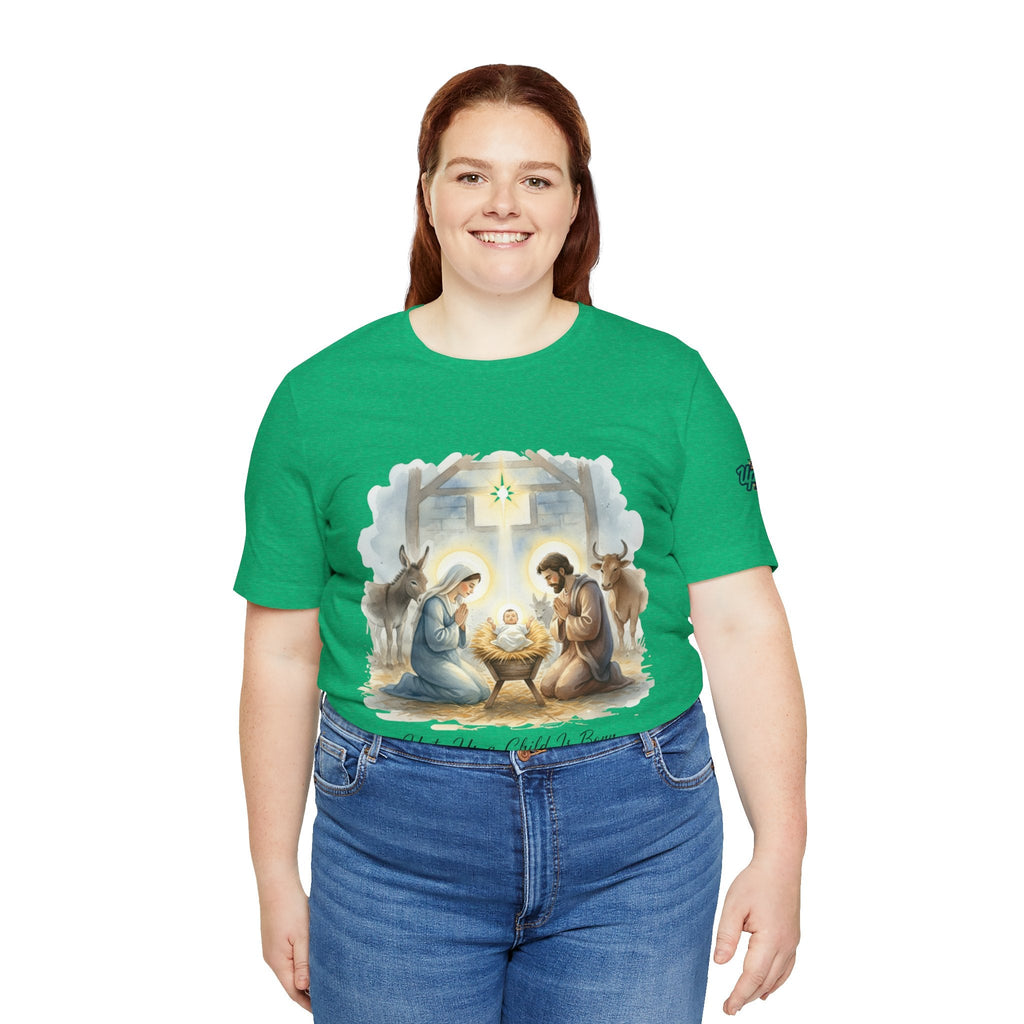 Unto Us a Child is Born T-shirt – Isaiah 9:6 Nativity Manger Scene Christian Christmas T-shirt for Holy Night Faith Printify