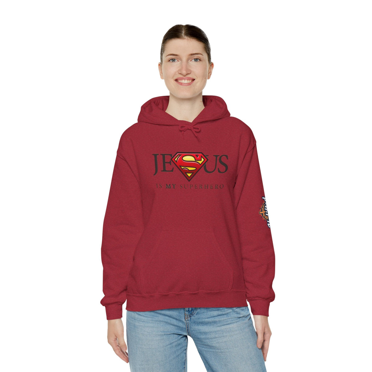 Jesus Is My Superhero Hoodie — Christian Faith Graphic Pullover Printify