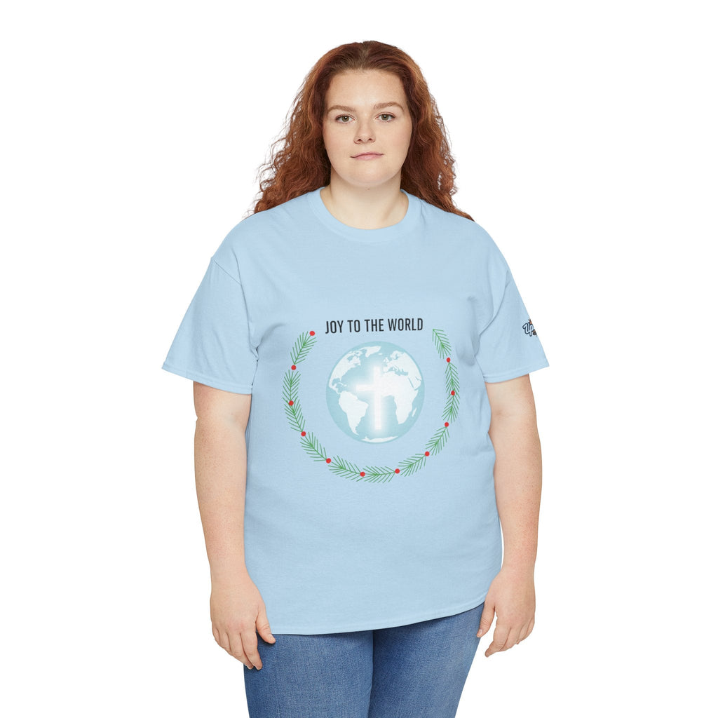 Joy to the World T-shirt – Wreath Earth Nativity Christian Christmas T-shirt for Isaiah 9:6 Holiday Faith & Festive Joy Printify
