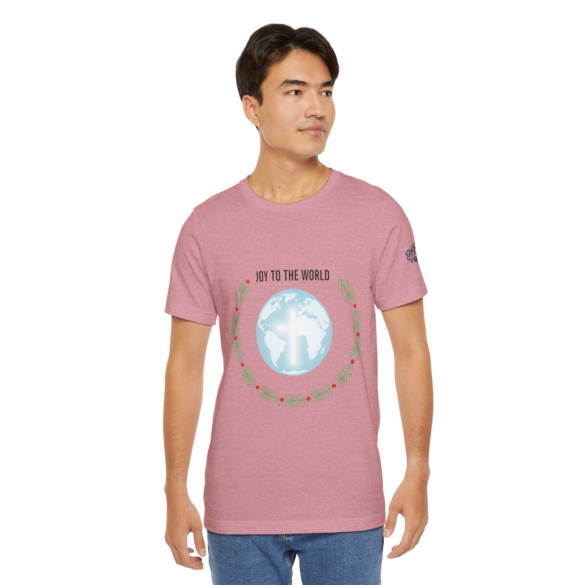 Joy to the World T-shirt – Wreath Earth Nativity Christian Christmas T-shirt for Isaiah 9:6 Holiday Faith & Festive Joy Printify
