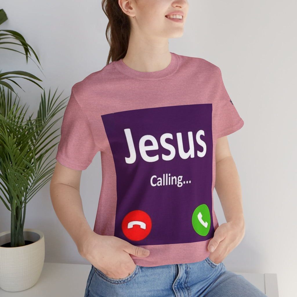 Jesus Calling T-shirt – Funny Cell Phone Screen Christian T-shirt for Divine Connection & Faith Humor Printify