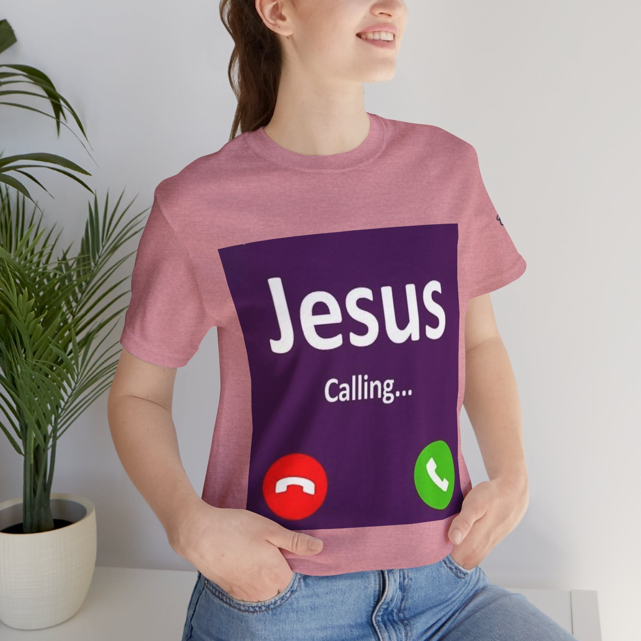 Jesus Calling T-shirt – Funny Cell Phone Screen Christian T-shirt for Divine Connection & Faith Humor Printify
