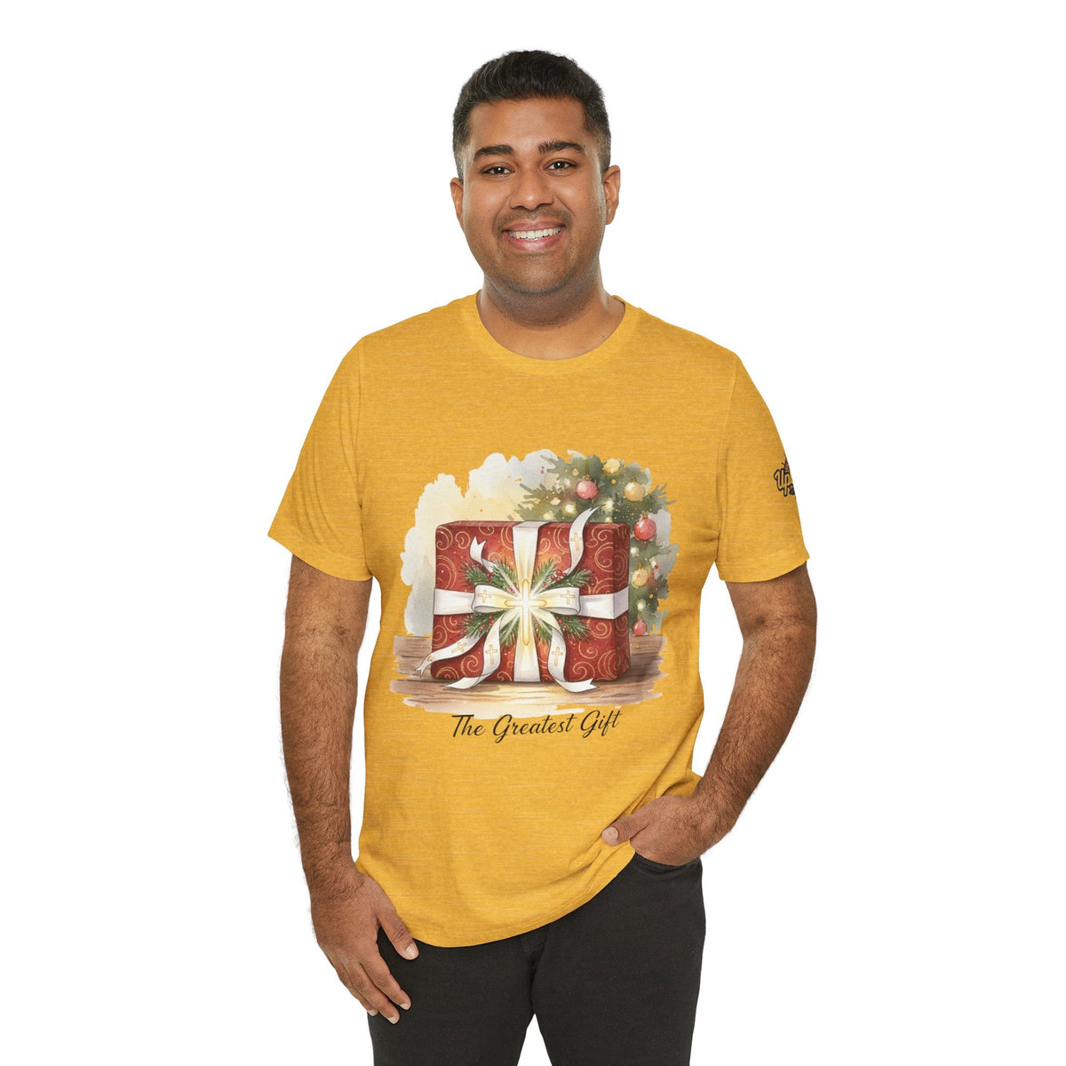 The Greatest Gift T-shirt – Cross Bow Present Christian T-shirt for Christmas Salvation & Eternal Faith Printify