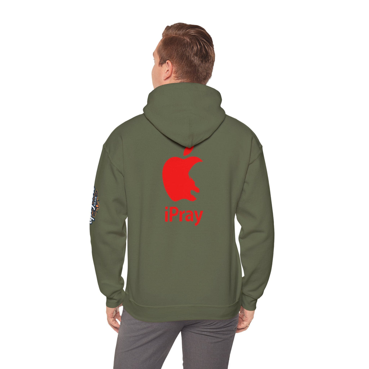 iPray Apple Logo Hoodie — Funny Christian Hoodie (Minimal Red Apple Graphic) Printify