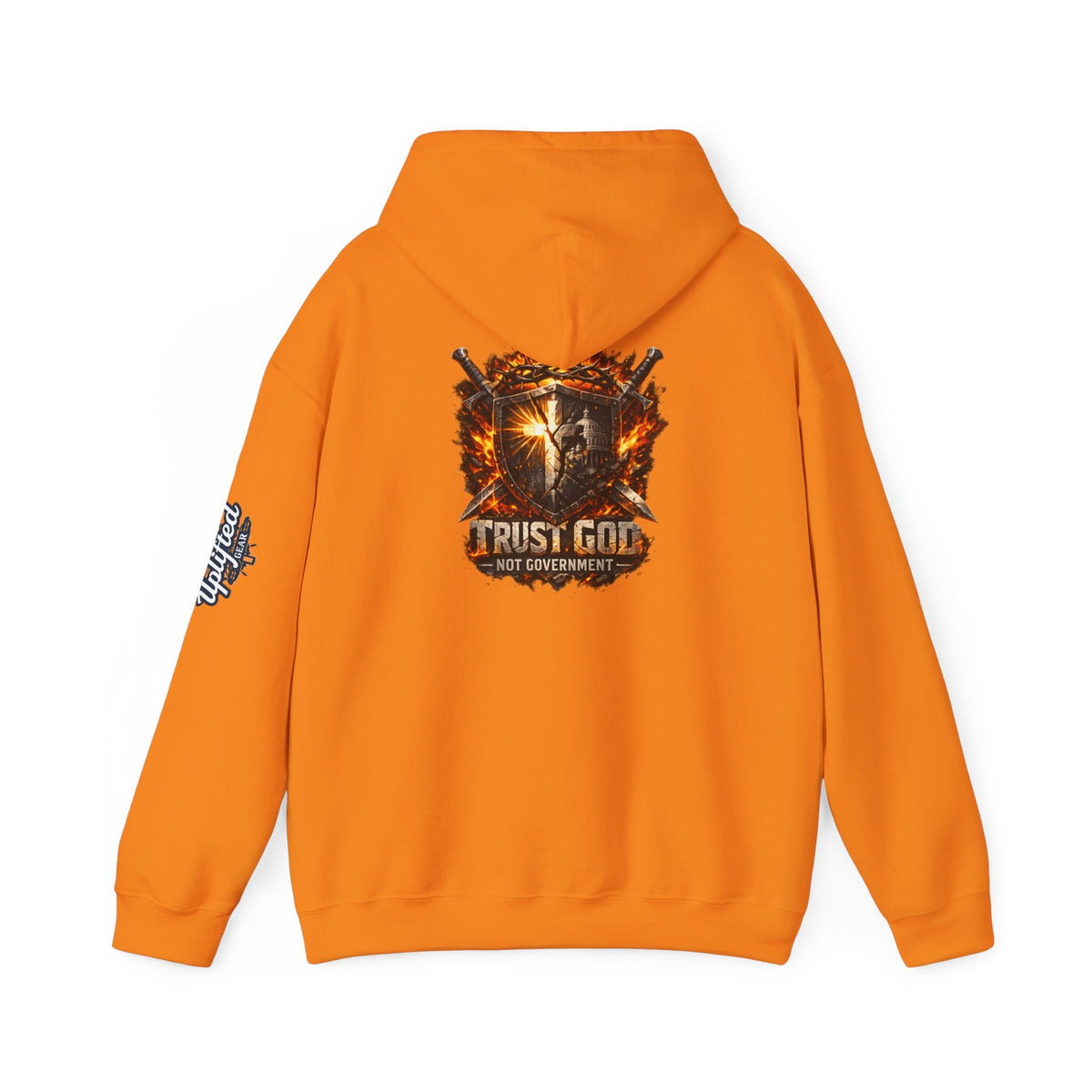 Trust God Not Government Shield Hoodie — Patriotic Christian Faith Hoodie Printify