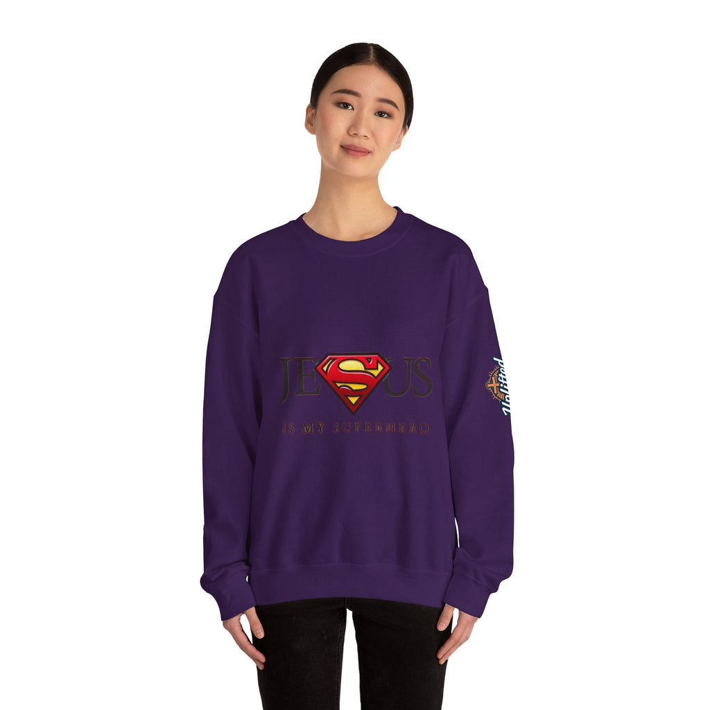 Jesus Is My Superhero Crewneck Sweatshirt Printify
