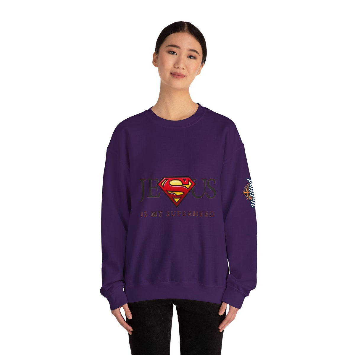 Jesus Is My Superhero Crewneck Sweatshirt Printify