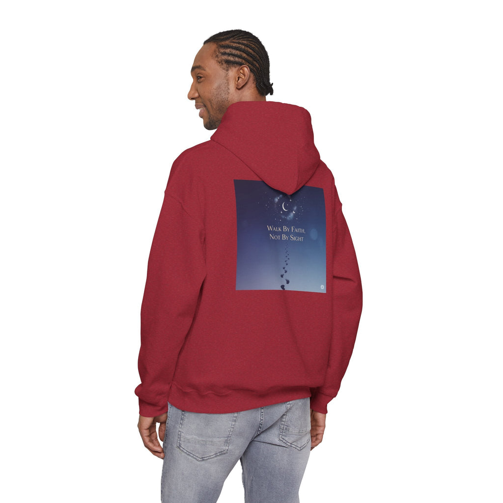 Walk by Faith, Not by Sight Hoodie – Moonlit Footprints Christian Hoodie for Cozy Nights Printify
