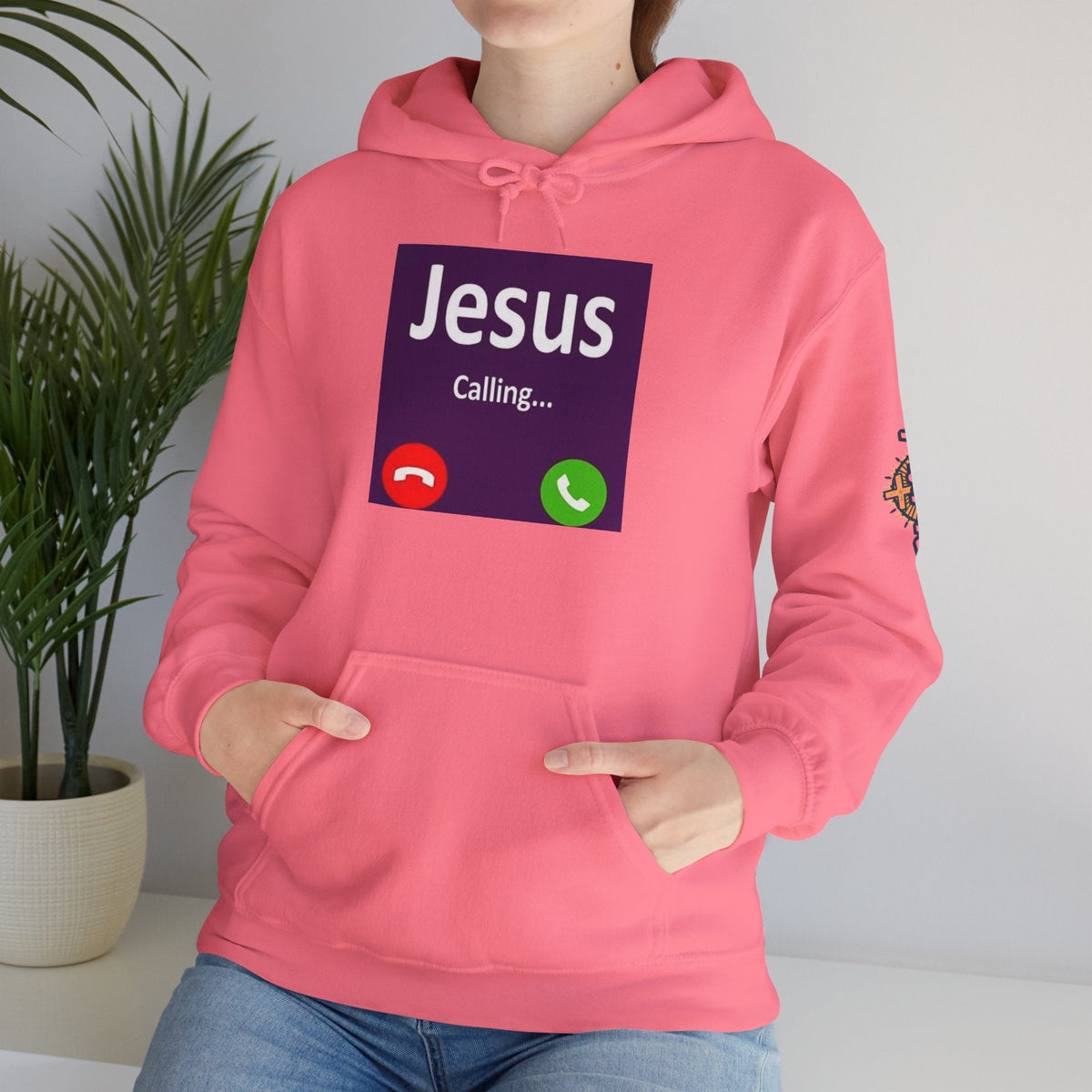 Jesus Calling Hoodie – Funny Cell Phone Screen Christian Sweatshirt for Divine Connection & Faith Humor Printify