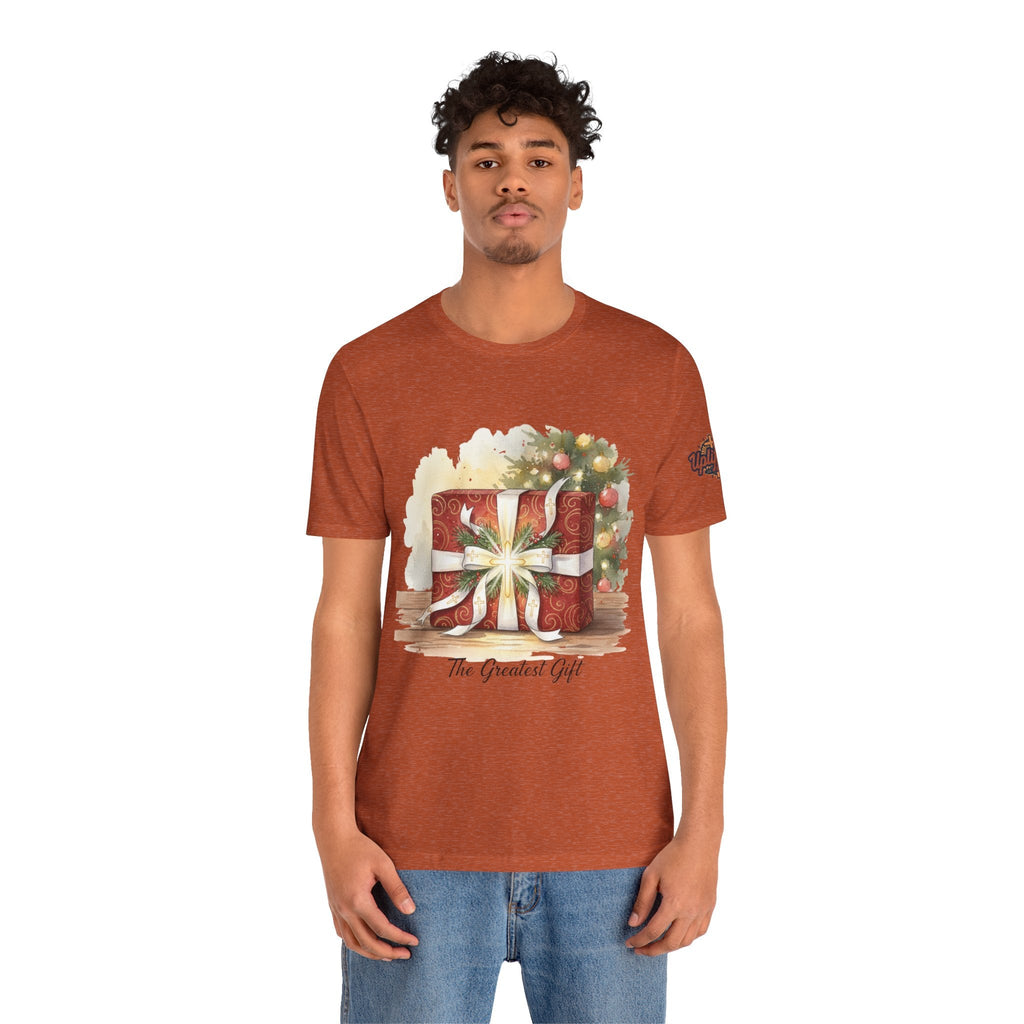 The Greatest Gift T-shirt – Cross Bow Present Christian T-shirt for Christmas Salvation & Eternal Faith Printify