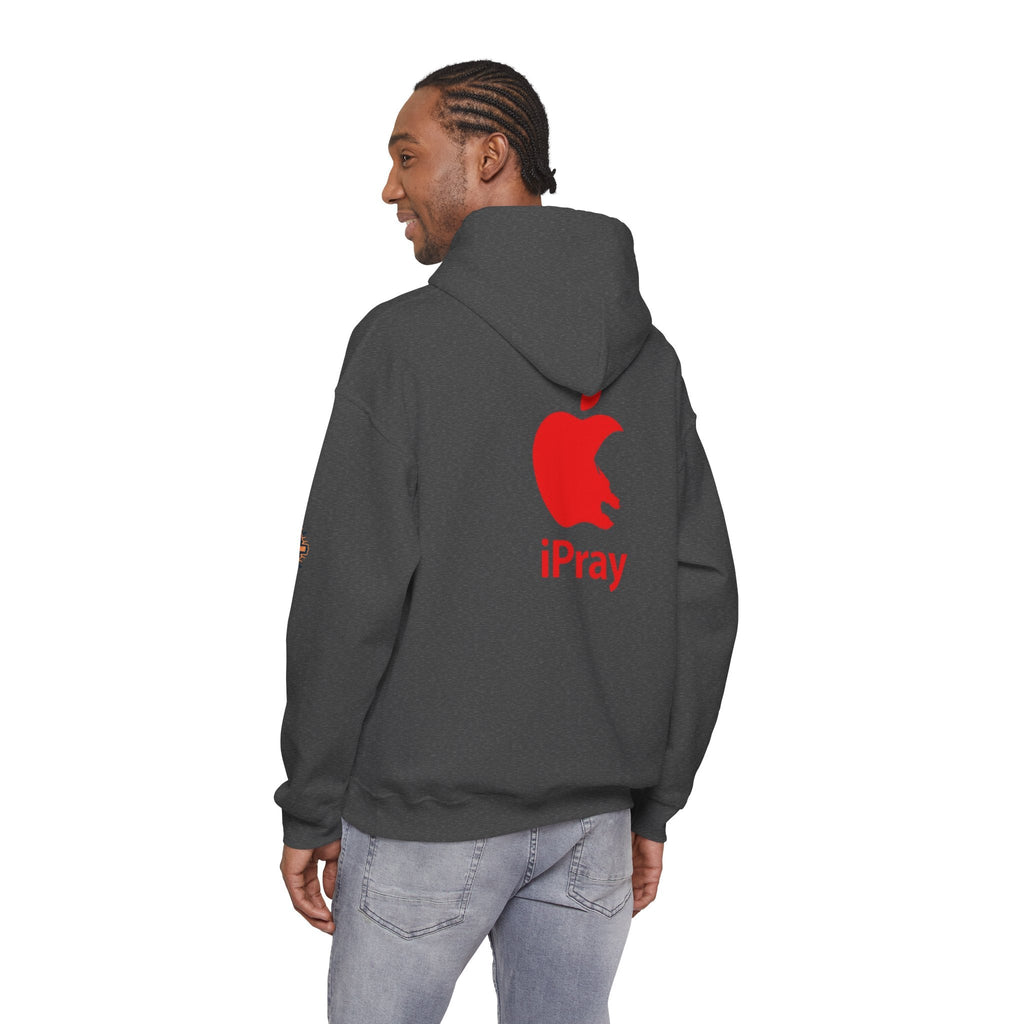 iPray Apple Logo Hoodie — Funny Christian Hoodie (Minimal Red Apple Graphic) Printify