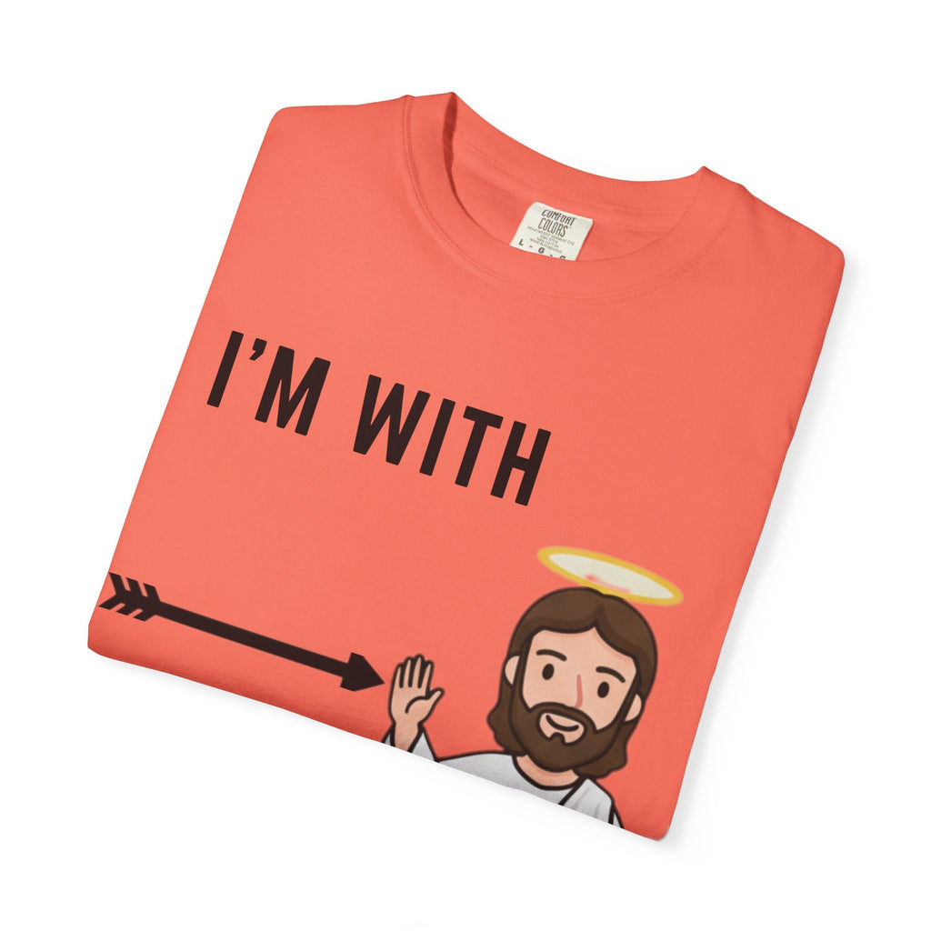 🔥 I’m With Him → Christian T-Shirt | Arrow Pointing to Jesus | Minimalist Faith Tee | Subtle Cross Design | Bible-Inspired Apparel by Uplifted Gear Printify