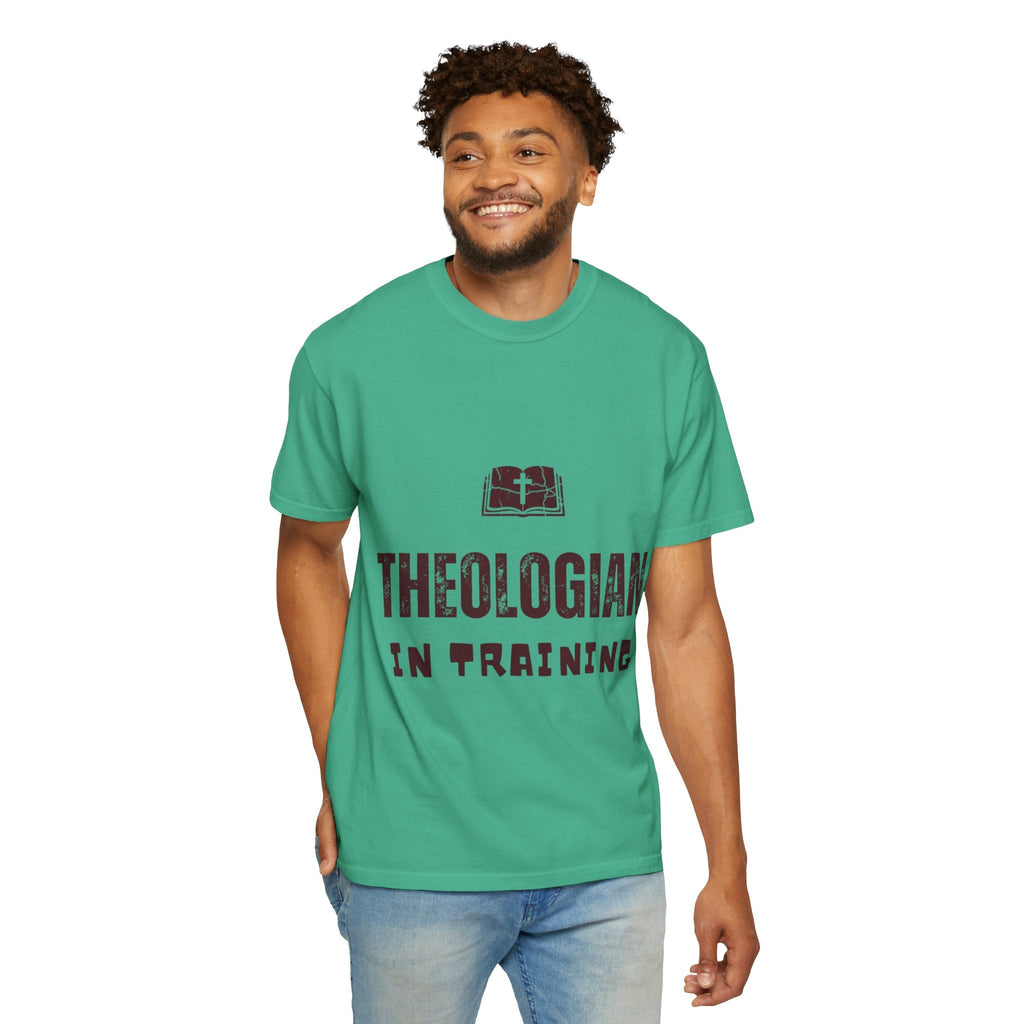 Theologian in Training T-Shirt – Open Bible & Cross Christian Tee for Faithful Learners Printify