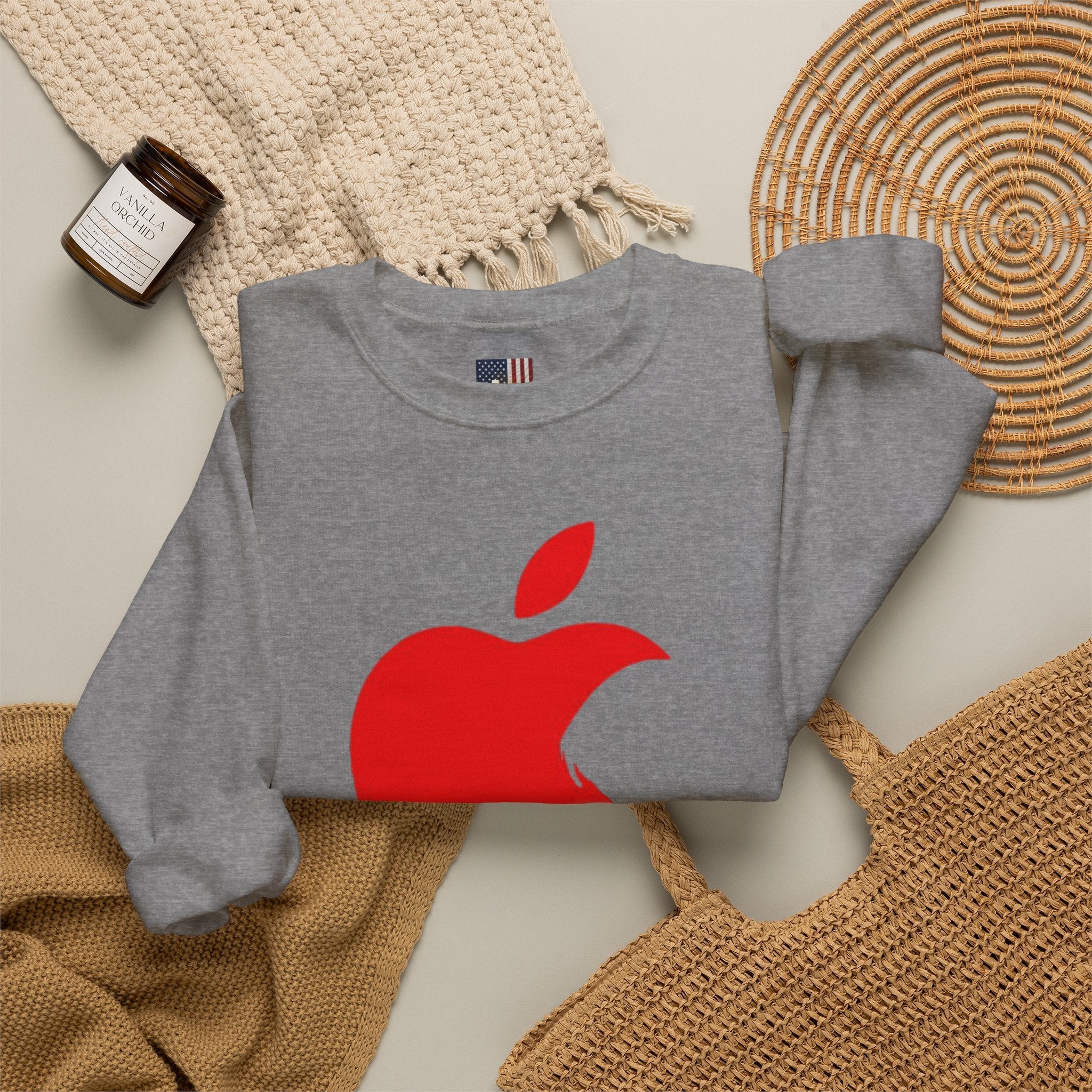 iPray Apple Logo Sweatshirt — Funny Christian Sweatshirt (Minimal Red Apple Graphic) Printify