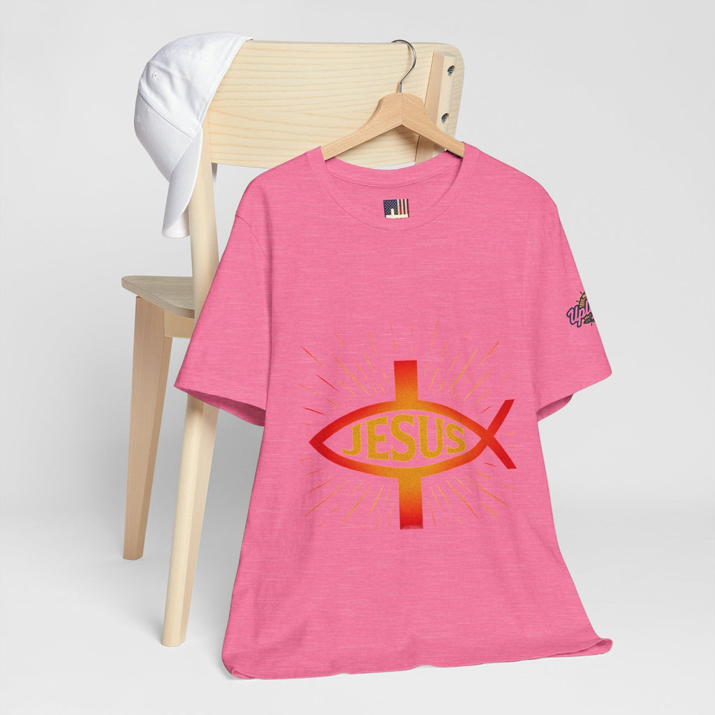 Jesus Ichthys T-shirt – Christian Fish Symbol with Cross & Jesus Inscription T-shirt for Eternal Faith & Streetwear Printify