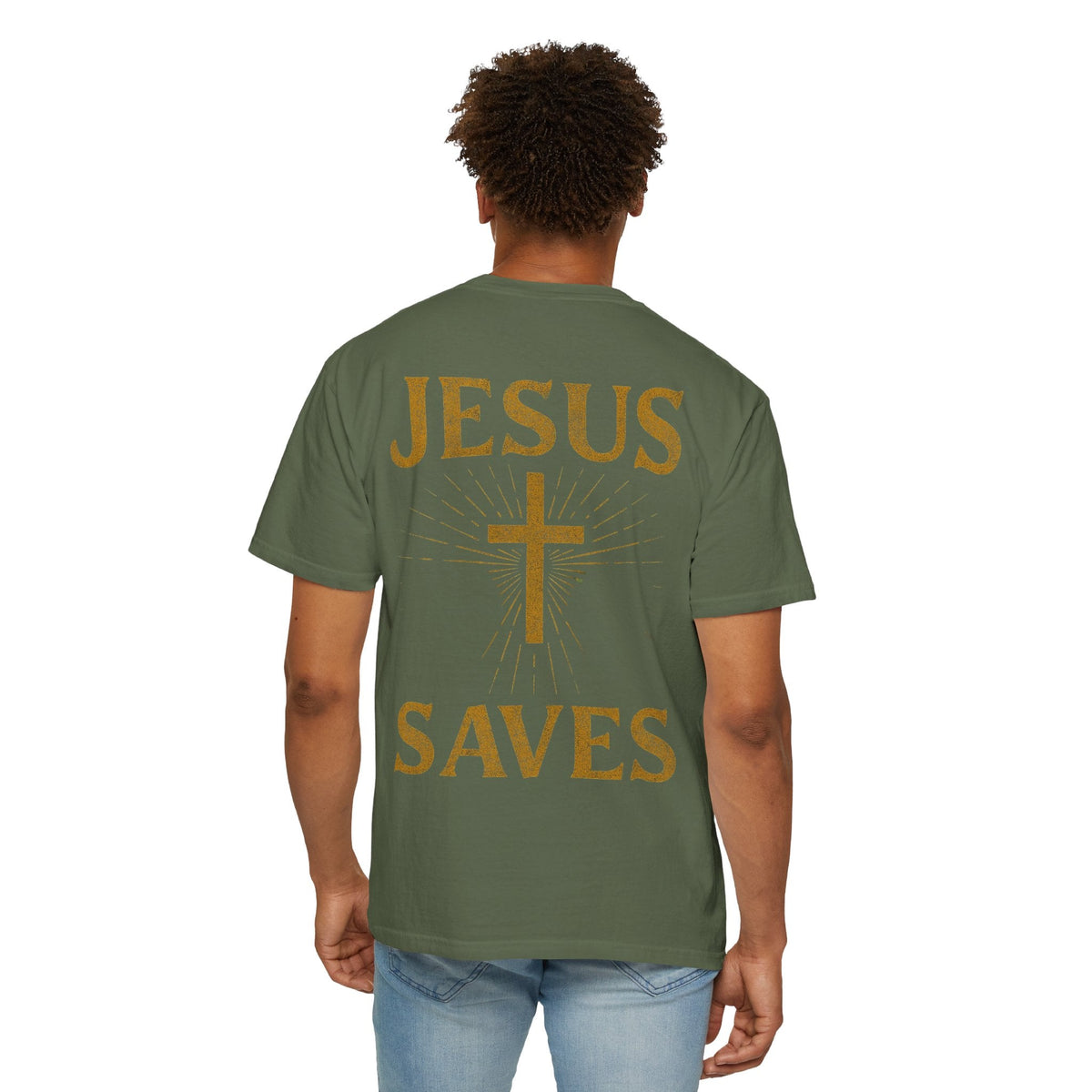 Jesus Saves T-shirt – Radiant Cross & Rays of Light Christian T-shirt for Eternal Hope & Faith Printify