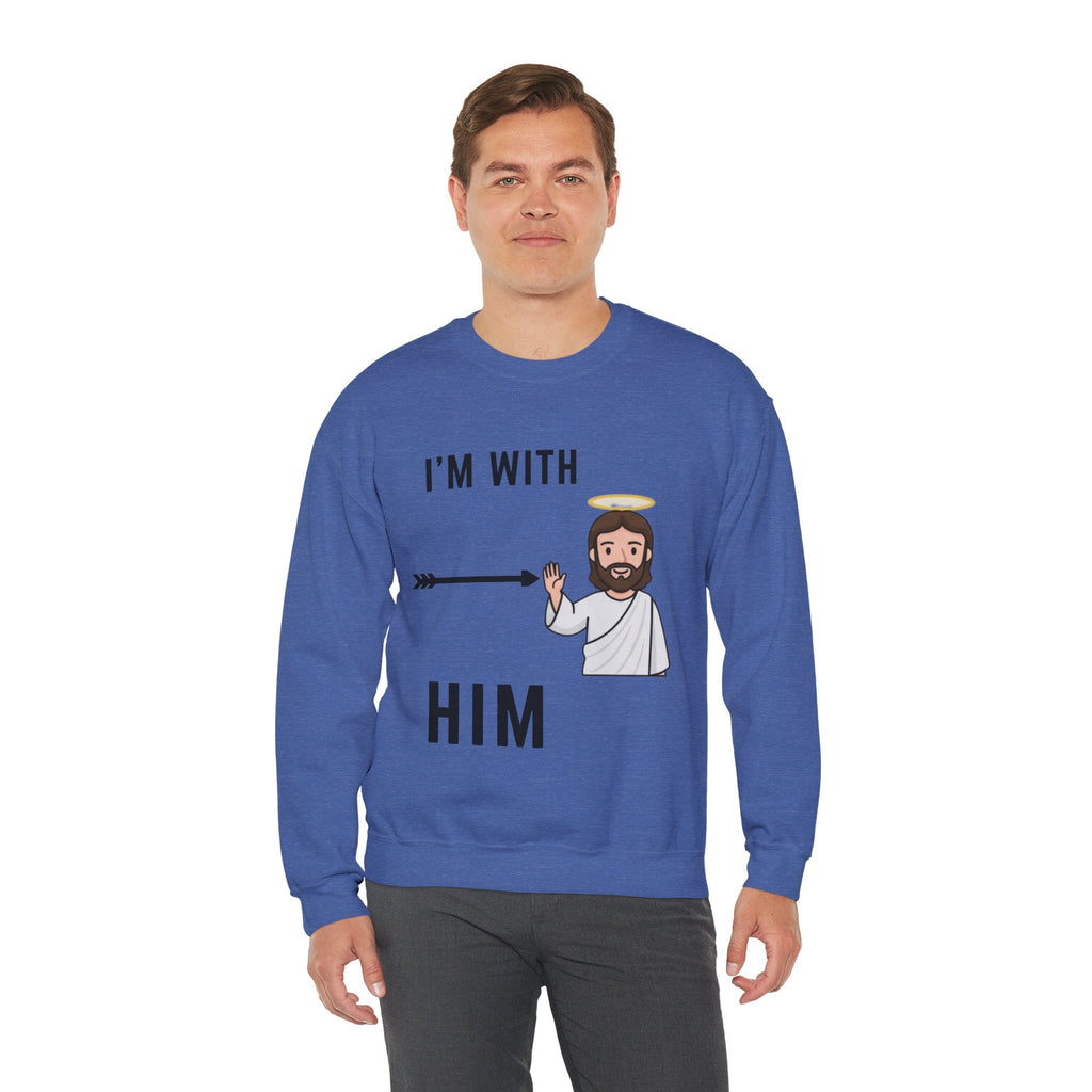 🔥 I’m With Him → Christian Sweatshirt | Arrow Pointing to Jesus | Minimalist Faith Tee | Subtle Cross Design | Bible-Inspired Apparel by Uplifted Gear Printify