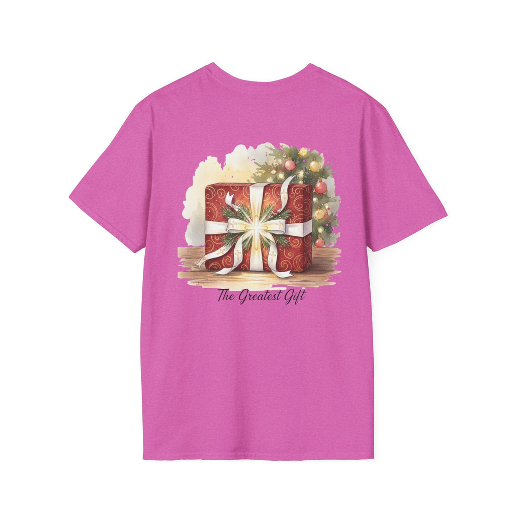 The Greatest Gift T-shirt – Cross Bow Present Christian T-shirt for Christmas Salvation & Eternal Faith Printify