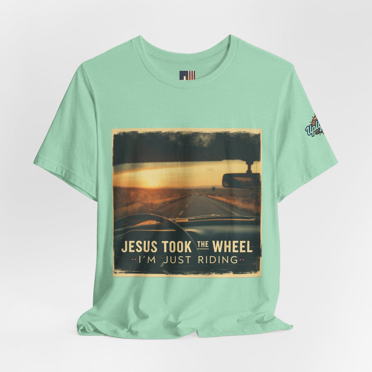 Jesus Took the Wheel I'm Just Riding T-shirt – Funny Christian Convertible Car T-shirt for Surrendered Faith & Humor Printify