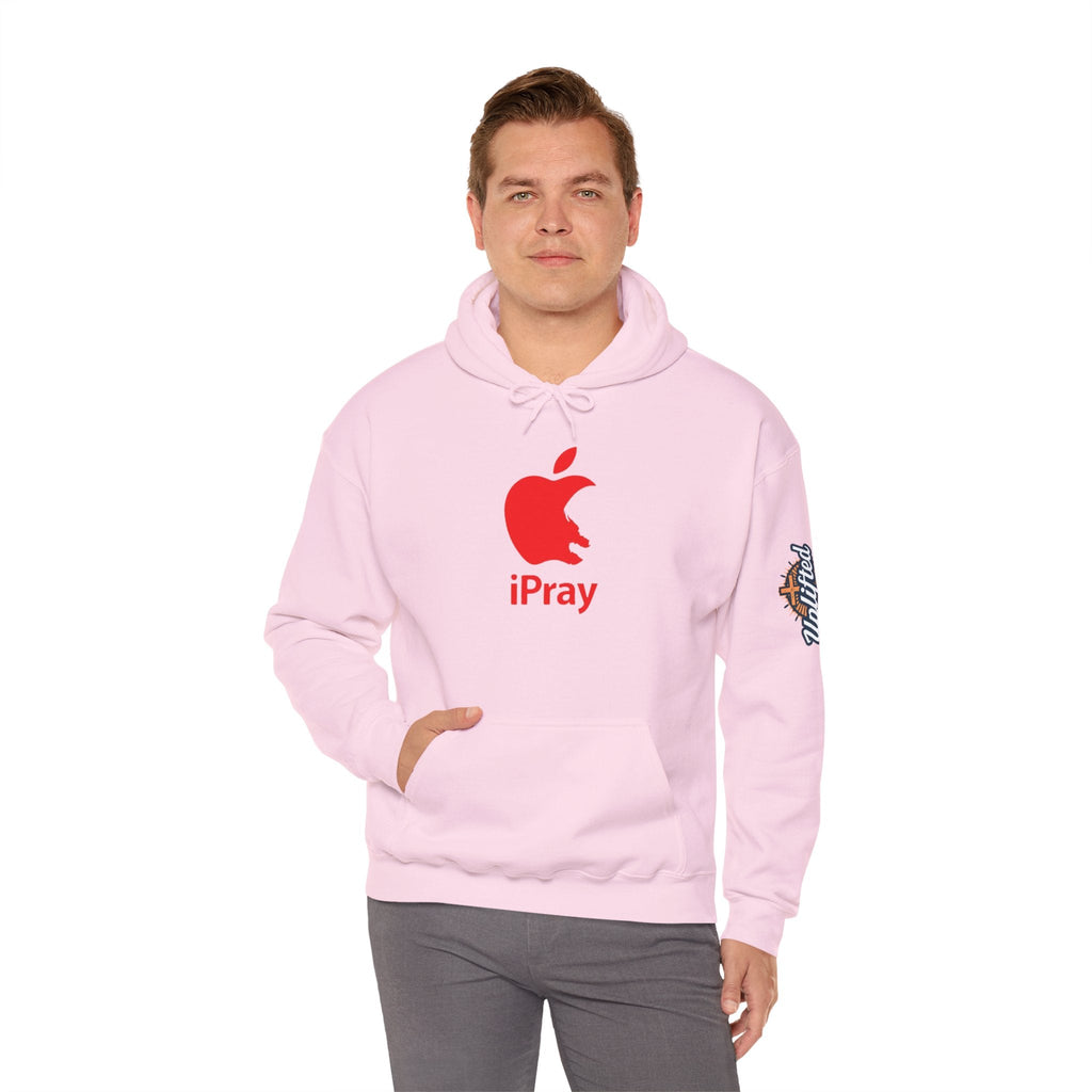 iPray Apple Logo Hoodie — Funny Christian Hoodie (Minimal Red Apple Graphic) Printify