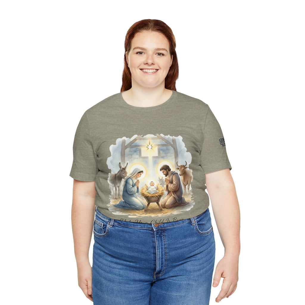 Unto Us a Child is Born T-shirt – Isaiah 9:6 Nativity Manger Scene Christian Christmas T-shirt for Holy Night Faith Printify