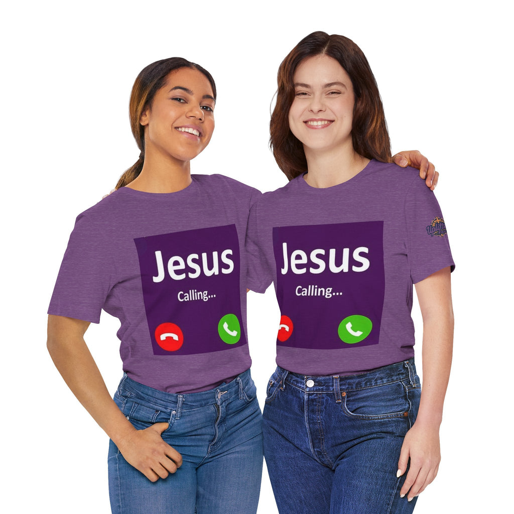 Jesus Calling T-shirt – Funny Cell Phone Screen Christian T-shirt for Divine Connection & Faith Humor Printify