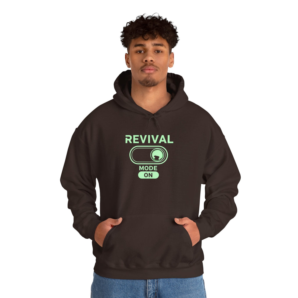 🔥 Revival Mode: ON – Christian Techwear Hoodie | Glowing Green Faith Switch | Futuristic Jesus Shirt | Activate Your Spiritual Awakening | Uplifted Gear Printify