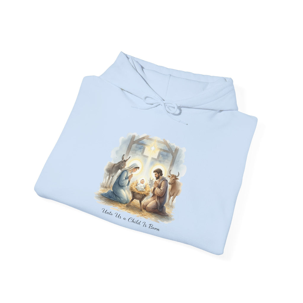 Unto Us a Child is Born Hoodie – Isaiah 9:6 Nativity Manger Scene Christian Christmas Sweatshirt for Holy Night Faith Printify