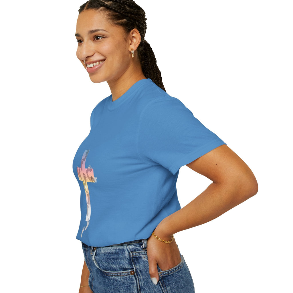 Walk by Faith T-Shirt – Cross & Footprints Christian Tee for Bold Believers Printify