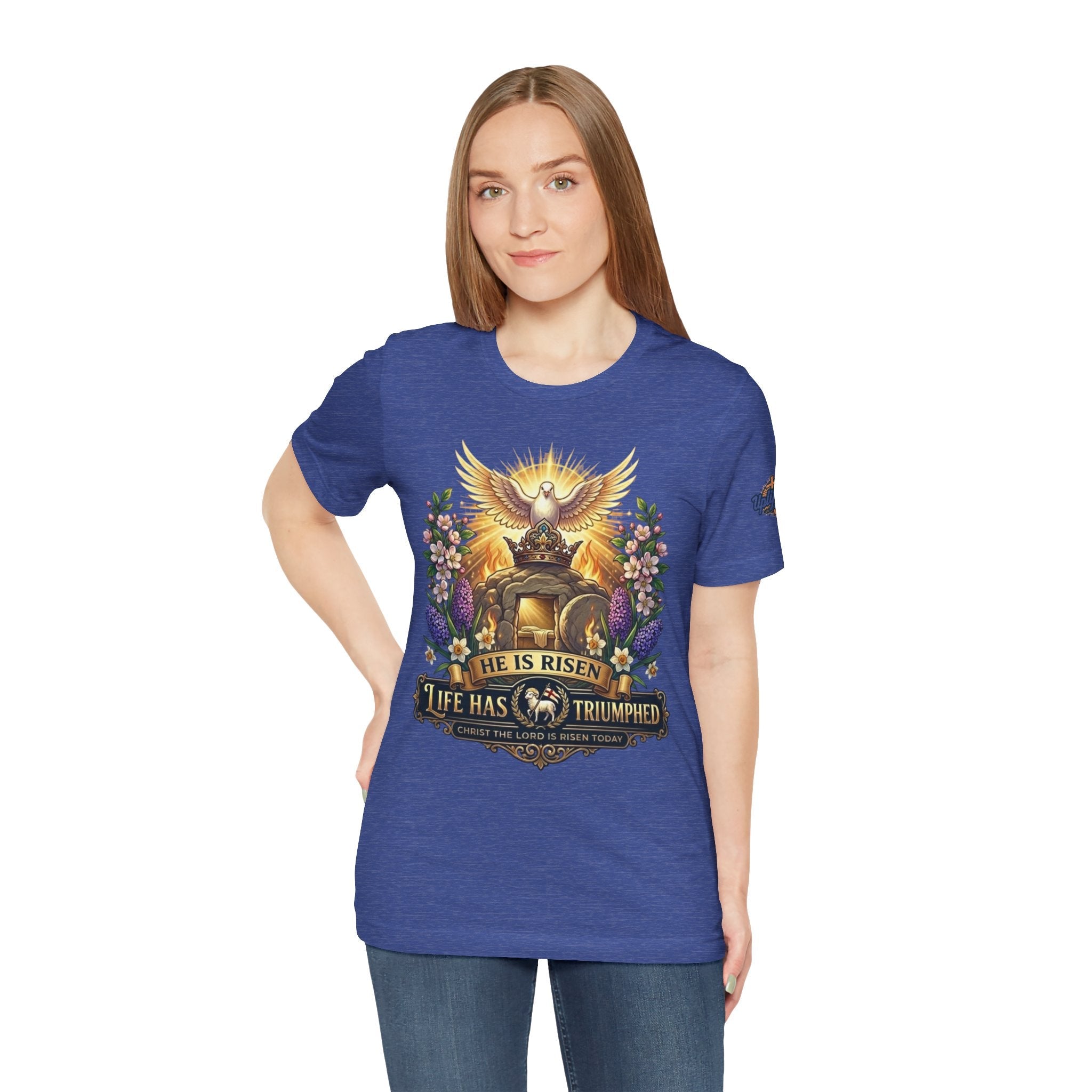 He Is Risen "Life Has Triumphed" T-Shirt — Easter Resurrection Christian Tee Printify