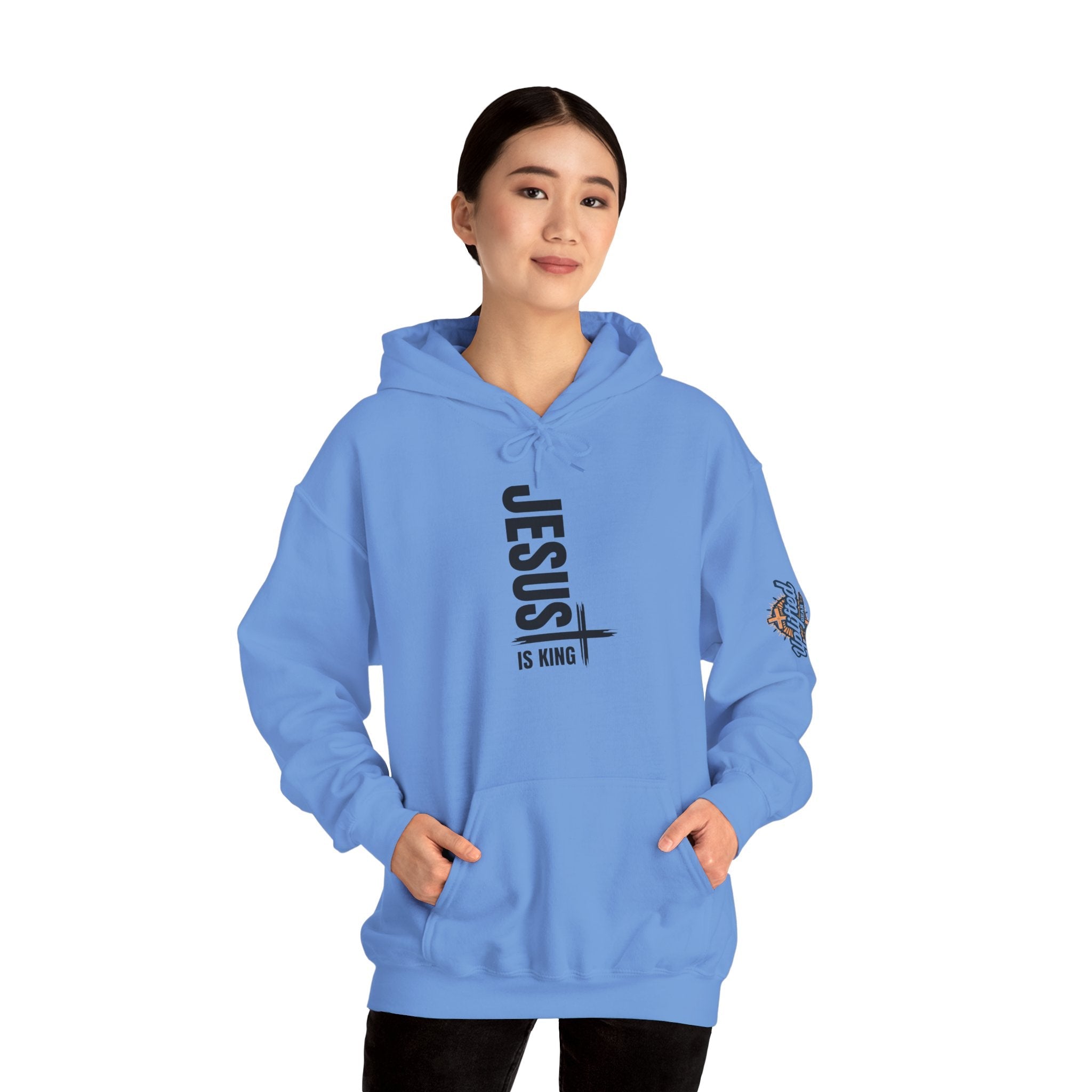 Jesus Is King Hoodie | Modern Typographic Cross Christian Hoodie Printify