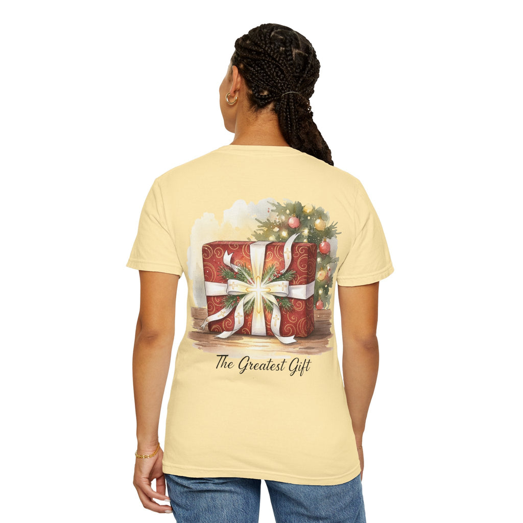 The Greatest Gift T-shirt – Cross Bow Present Christian T-shirt for Christmas Salvation & Eternal Faith Printify