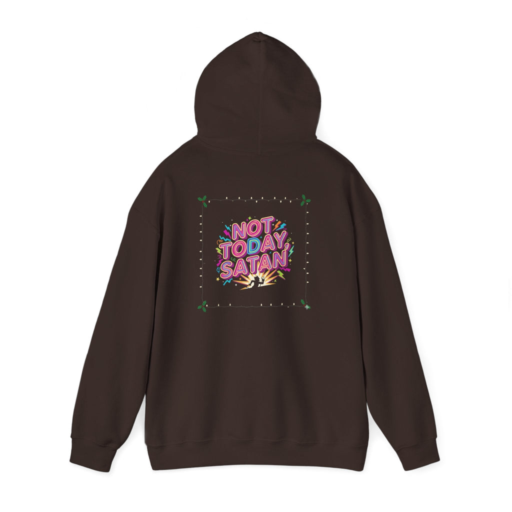 🔥 Not Today, Satan – Retro 90s Christian Hoodie | Neon Faith Tee | Funky Cartoon Devil | Bold Bible Verse Shirt | Uplifted Gear Printify