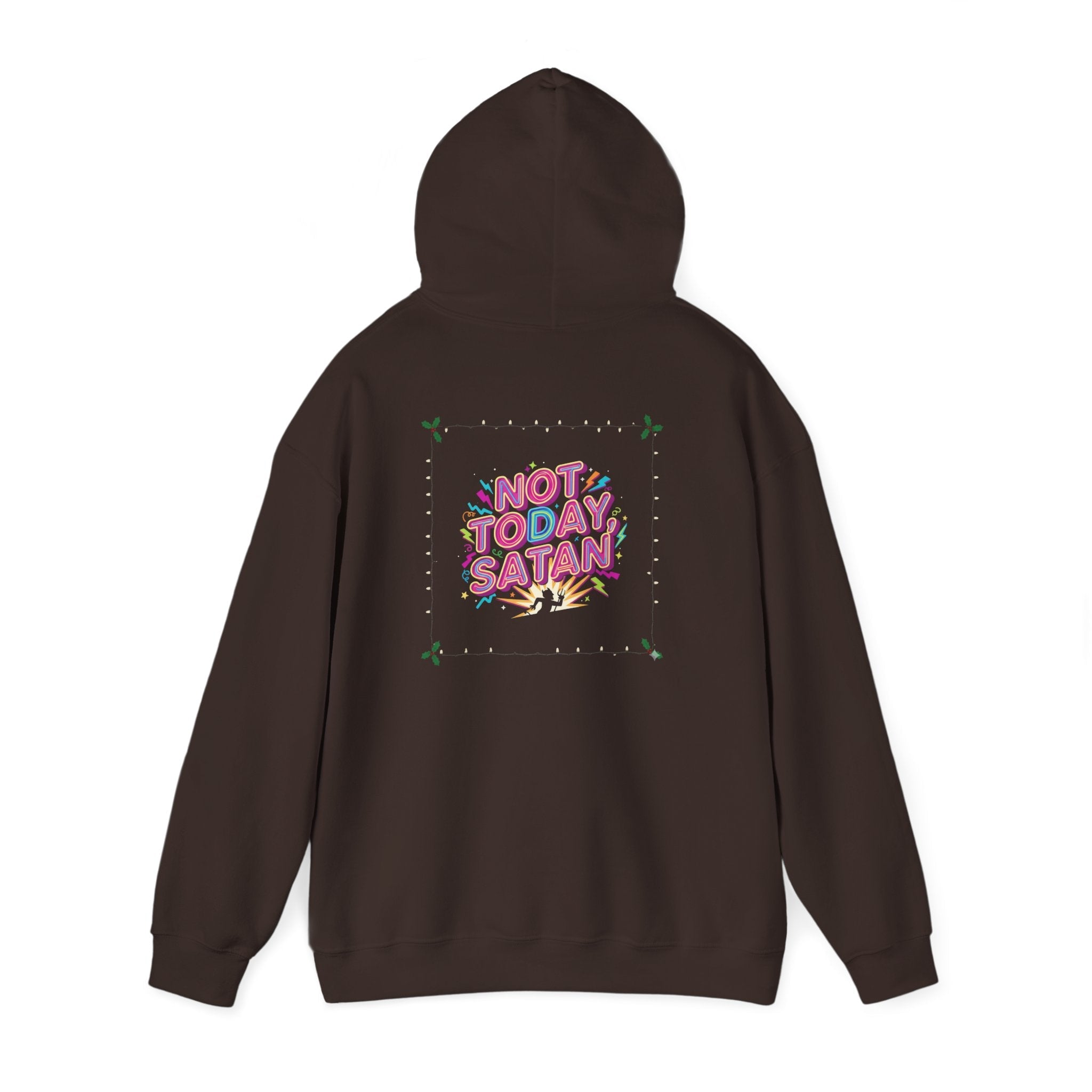 🔥 Not Today, Satan – Retro 90s Christian Hoodie | Neon Faith Tee | Funky Cartoon Devil | Bold Bible Verse Shirt | Uplifted Gear Printify