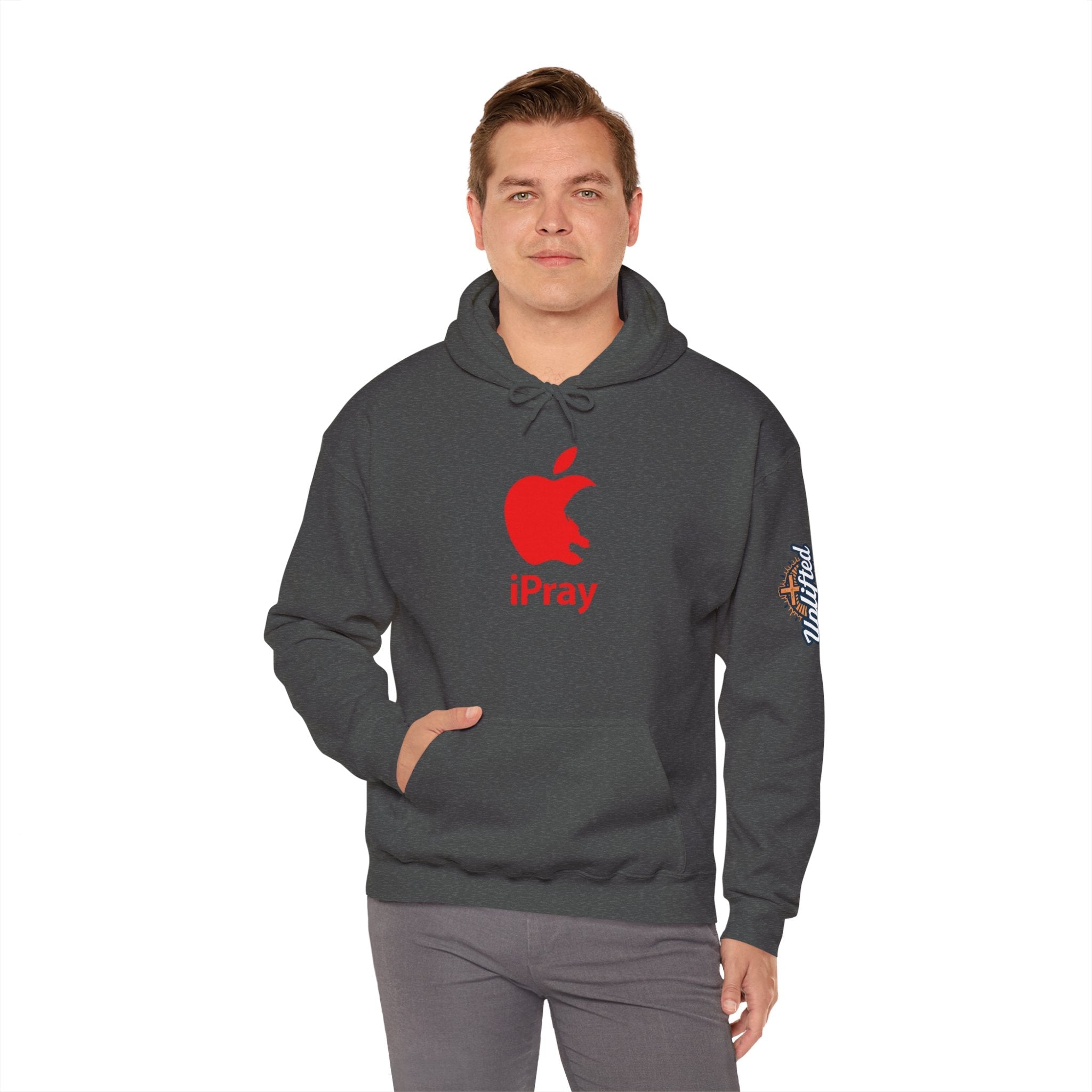 iPray Apple Logo Hoodie — Funny Christian Hoodie (Minimal Red Apple Graphic) Printify