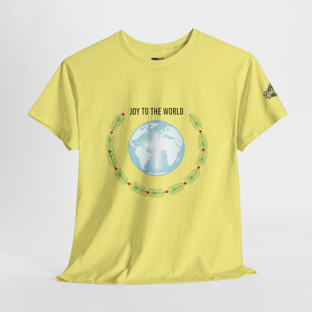 Joy to the World T-shirt – Wreath Earth Nativity Christian Christmas T-shirt for Isaiah 9:6 Holiday Faith & Festive Joy Printify