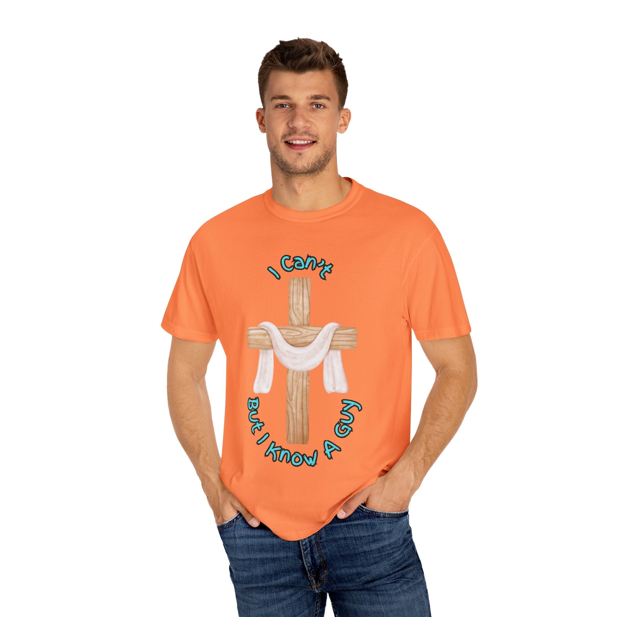 I Can’t, But I Know a Guy T-Shirt – Jesus Cross Christian Tee for Faithful Humor Printify