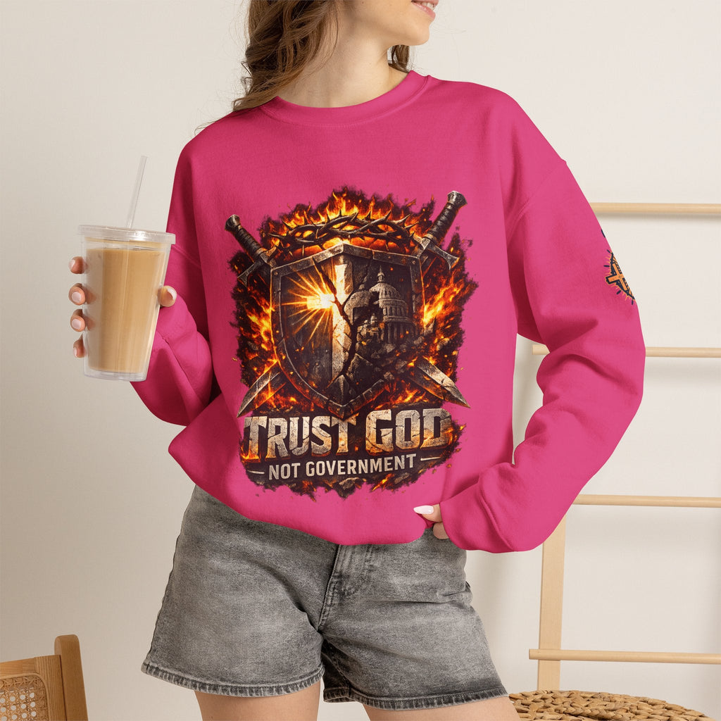 Trust God Not Government Shield Sweatshirt — Patriotic Christian Faith Sweatshirt Printify