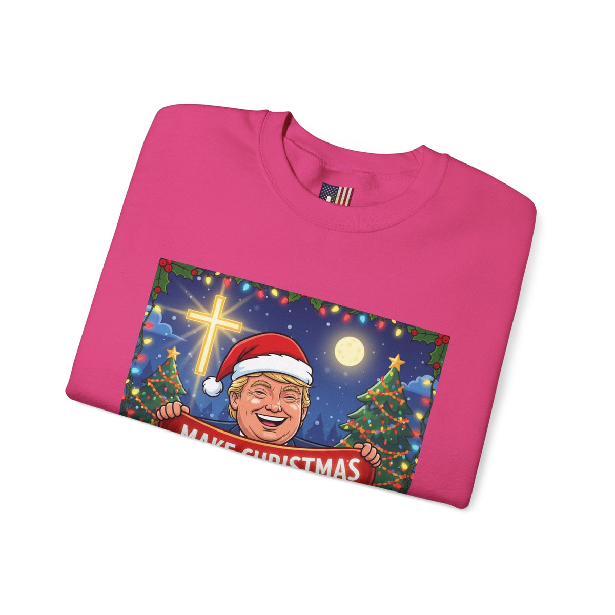 🎄 Make Christmas Great Again – Patriotic Christian Christmas Sweatshirt | Bold Holiday Faith Tee | Red & White Banner Design | Uplifted Gear Printify