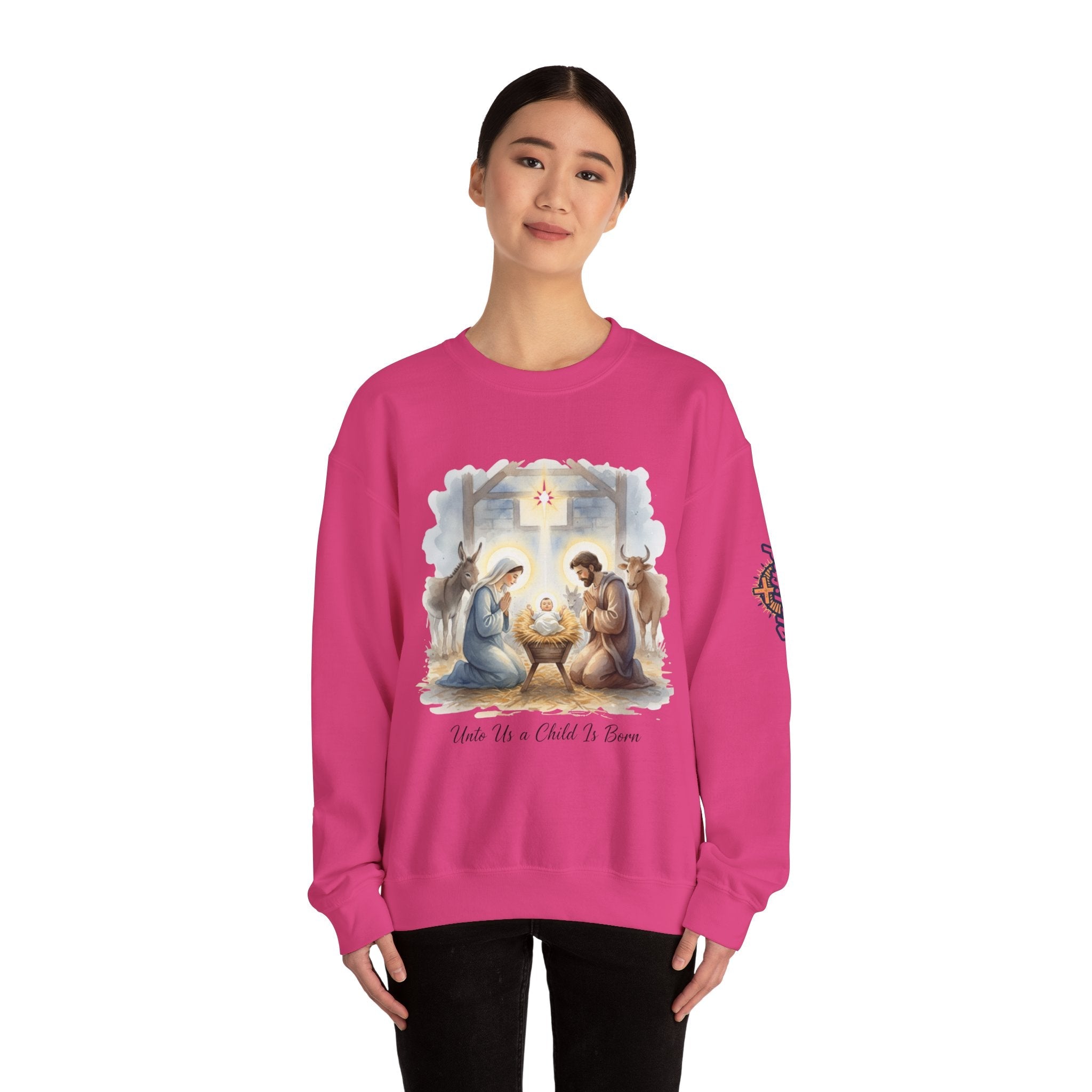 Unto Us a Child is Born Sweatshirt – Isaiah 9:6 Nativity Manger Scene Christian Christmas Sweatshirt for Holy Night Faith Printify