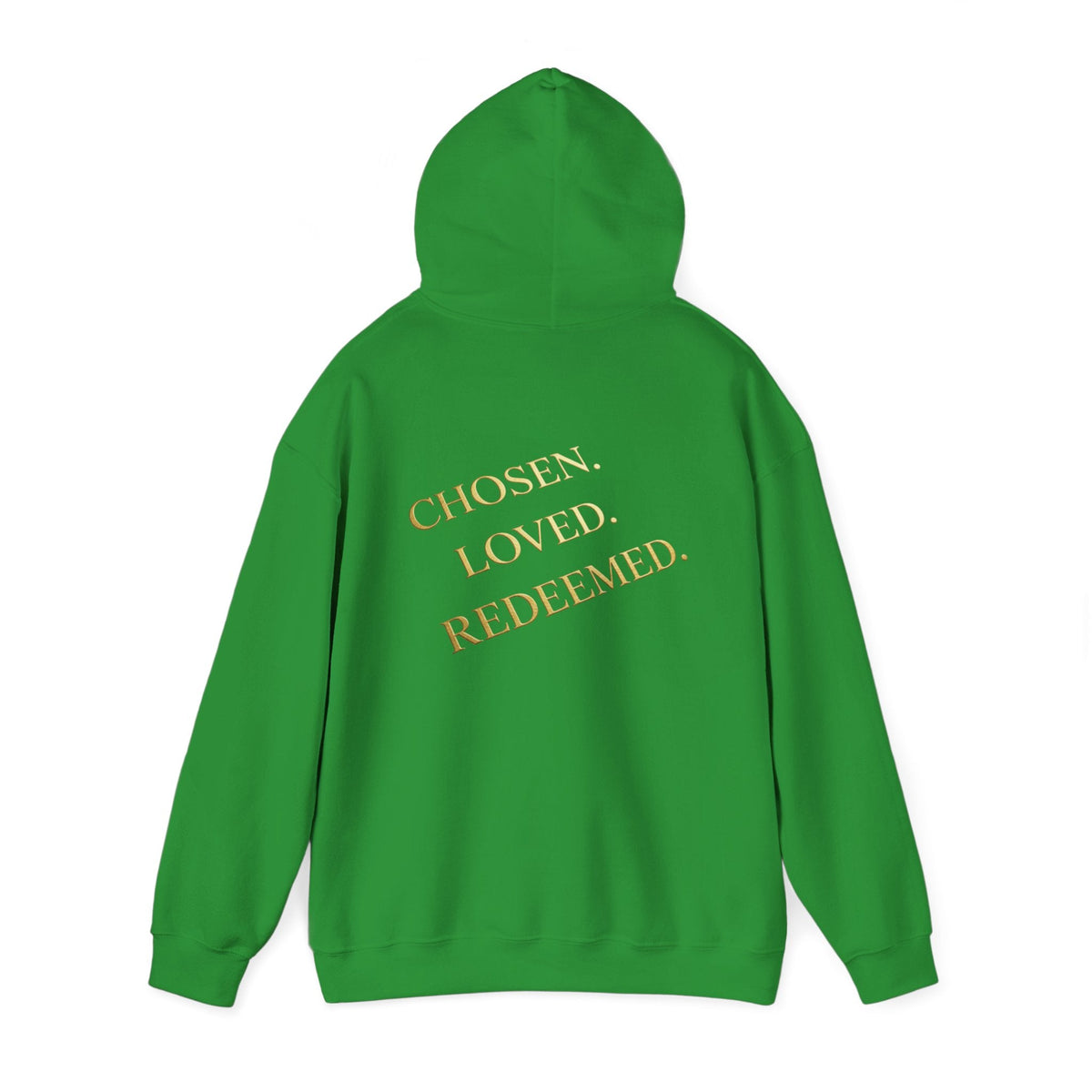 ✨ Chosen. Loved. Redeemed. – Elegant Christian Hoodie | Gold Foil Faith Tee | Subtle Cross & Heart Design | Inspirational Bible Verse Apparel by Uplifted Gear Printify