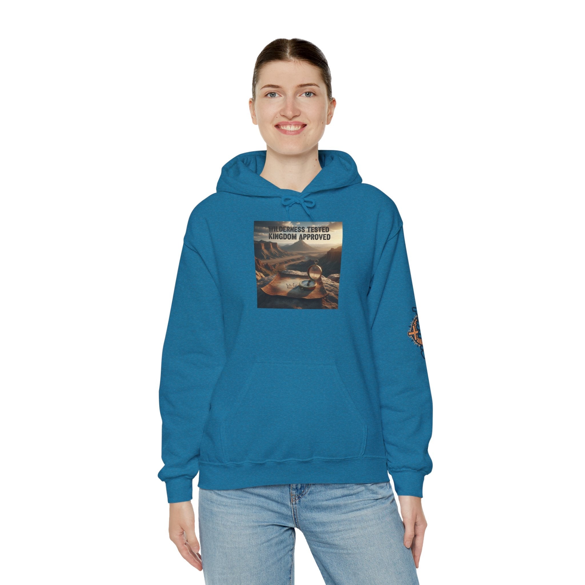 Wilderness Tested Kingdom Approved Hoodie – Mountain Desert Compass Crown Christian Sweatshirt for Biblical Adventure Faith Printify