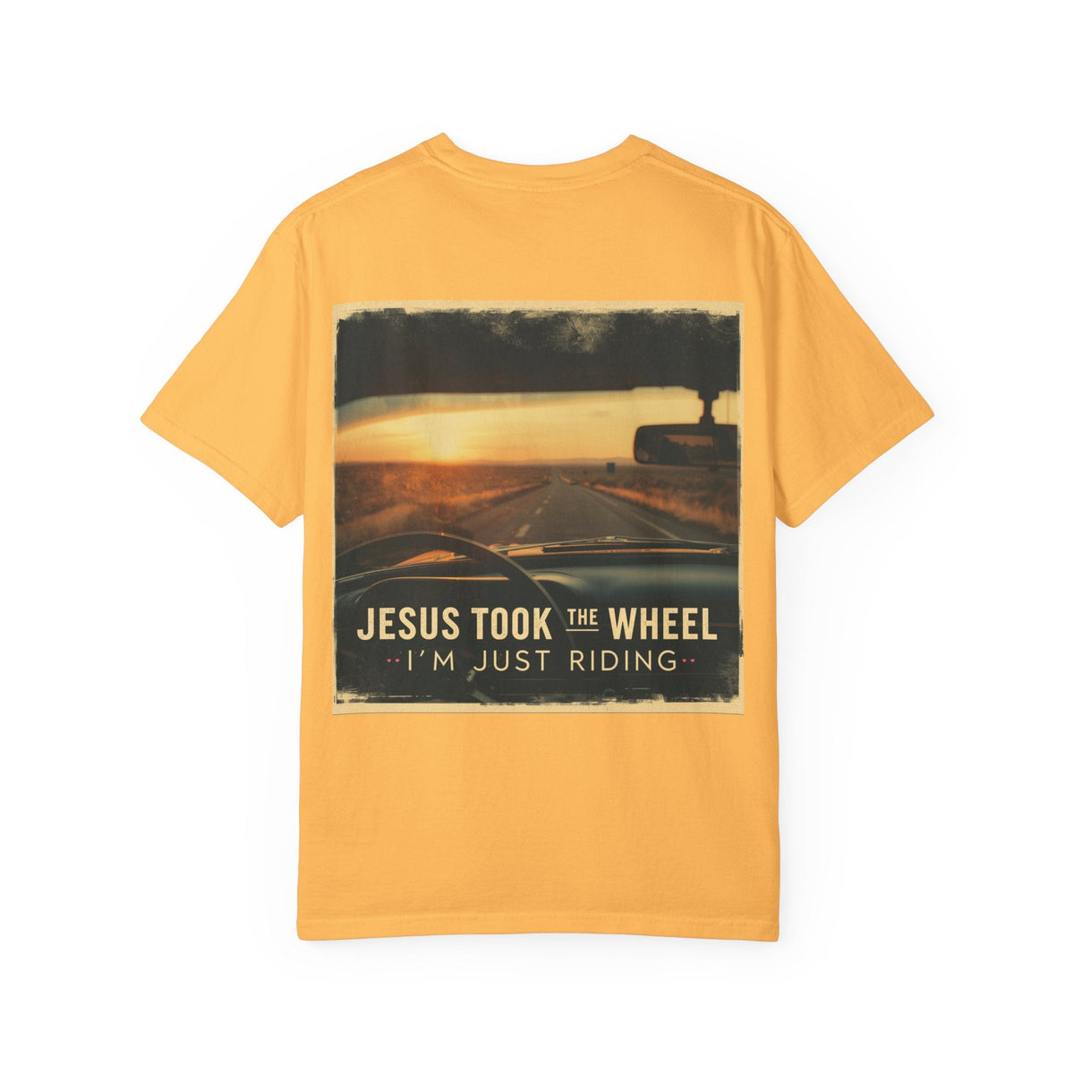 Jesus Took the Wheel I'm Just Riding T-shirt – Funny Christian Convertible Car T-shirt for Surrendered Faith & Humor Printify