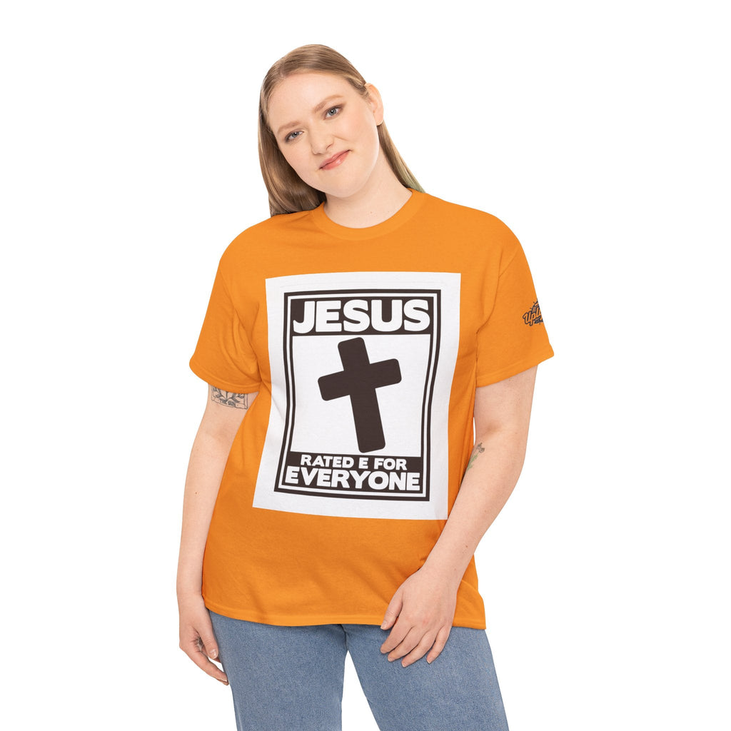 Jesus, Rated E for Everyone T-shirt - Gamer Faith T-shirt - Christian Video Game Parody Printify