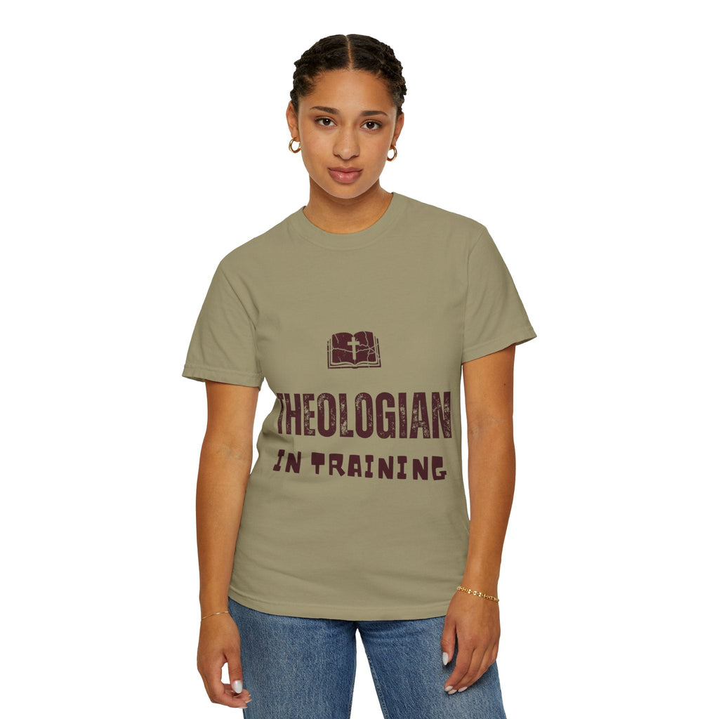 Theologian in Training T-Shirt – Open Bible & Cross Christian Tee for Faithful Learners Printify