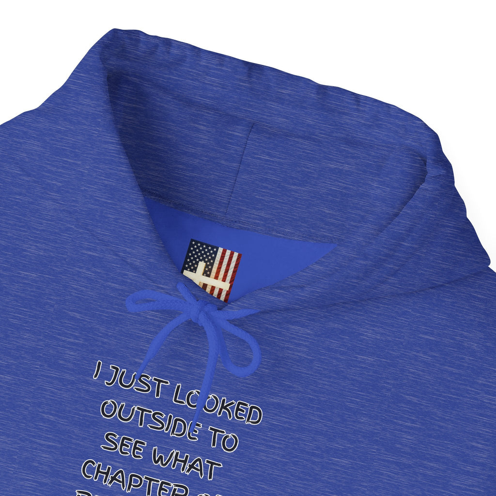 What Chapter of Revelation Hoodie – I Looked Outside My Window Christian Sweatshirt for End Times Humor & Faith Printify