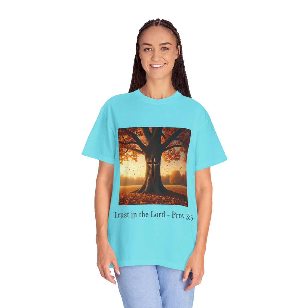 Trust in the Lord T-Shirt – Autumn Tree Christian Tee with Proverbs 3:5 Printify